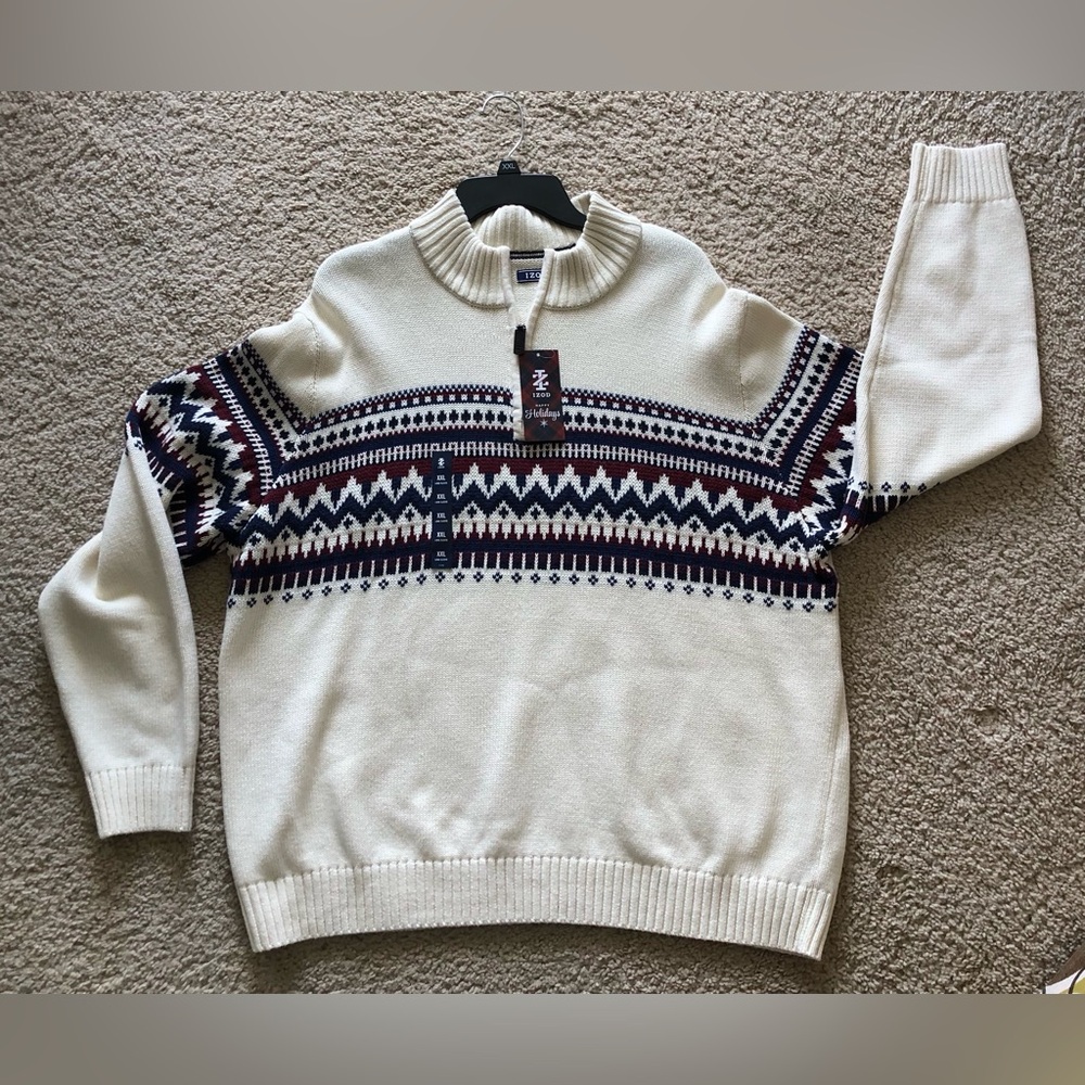 NWT Izod ‘Vanilla Ice’ 1/4 Zip Up Pullover Sweater Cabincore Eclectic Grandpa